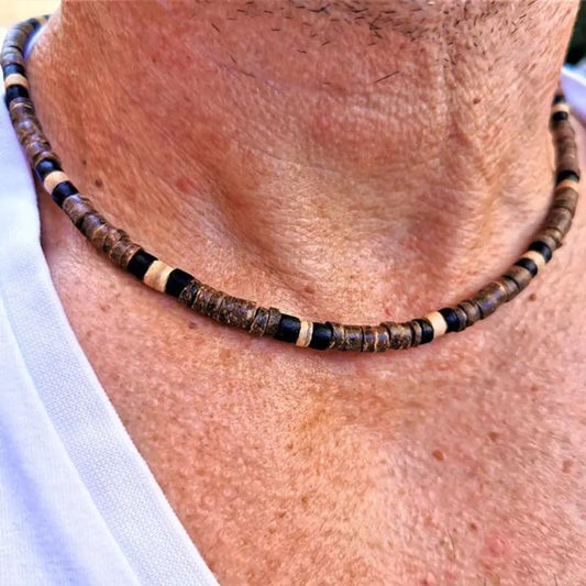 Men's African Beaded Wooden Necklace